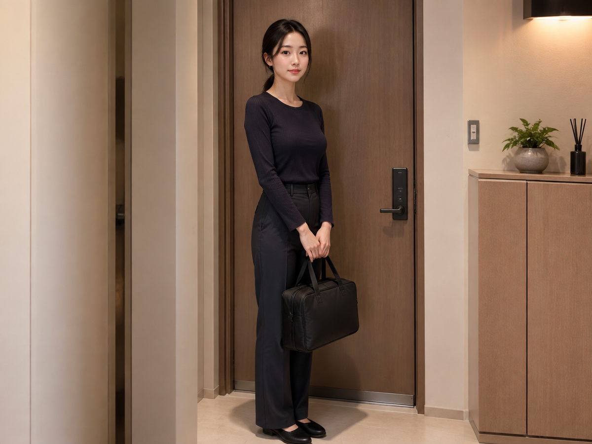 서울 중랑구 방문 홈케어 일정을 준비하는 젊은 성인 한국 여성 관리사